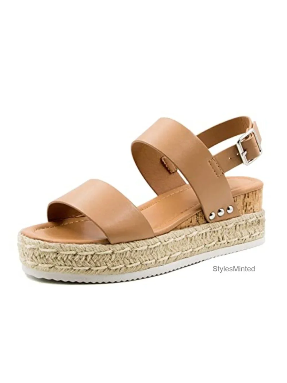 Women's Espadrilles Wedge Sandals Ankle Strap Buckle Open Toe Studded Platform
